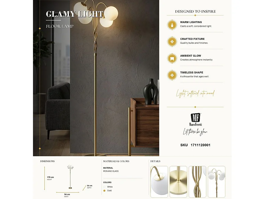 GLAMY 4 LICHTE VLOERLAMP CM Ø 54X176