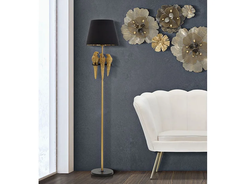 Lampadaire Design "Perroquets" 164cm Or & Noir