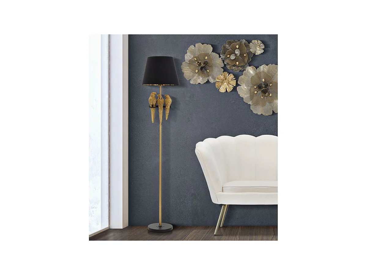 Lampadaire Design "Perroquets" 164cm Or & Noir