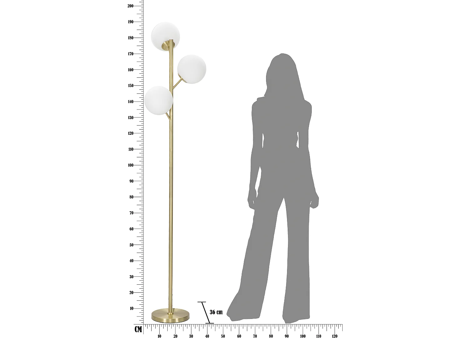 Candeeiro de Pé Glamy 3 Luzes Metal Dourado Ø 36x190 cm