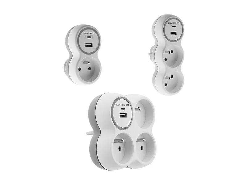 Set de 3 prises 16A + USB - simple, double et triple - Zenitech