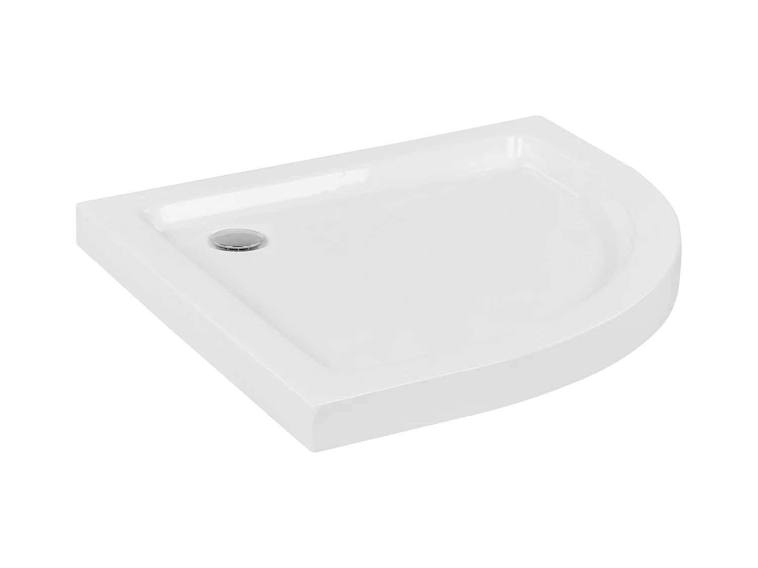 ABS Duschwanne weiß halbrund 90x90 cm mit Schürze Abfluss Rand 7 cm hoch Aliso