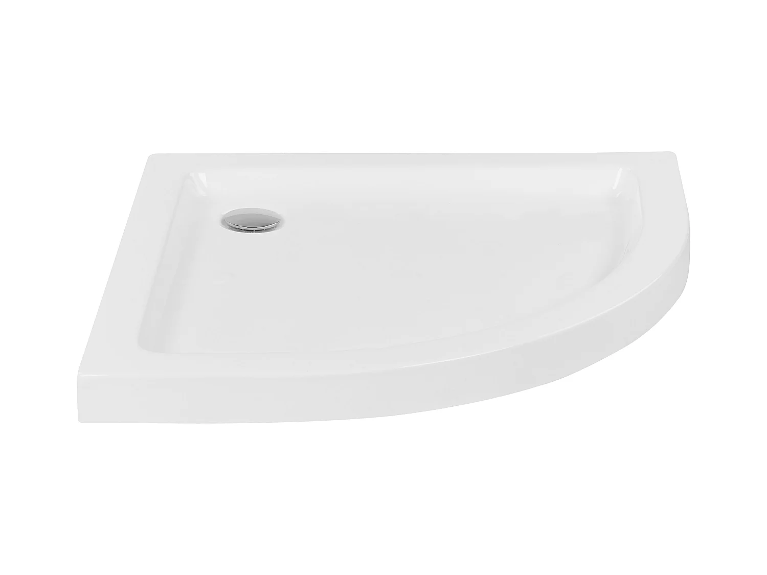ABS Duschwanne weiß halbrund 90x90 cm mit Schürze Abfluss Rand 7 cm hoch Aliso