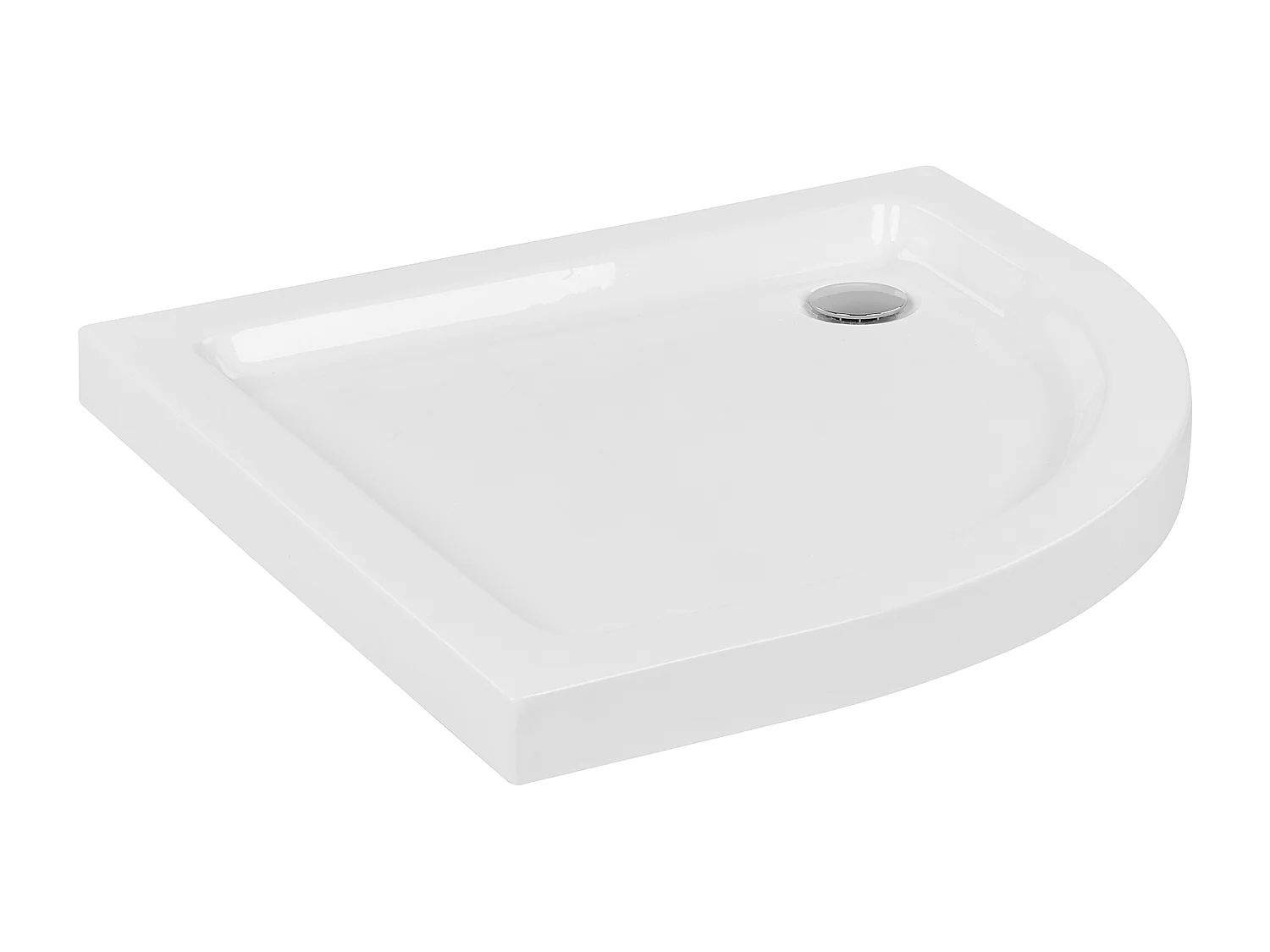 ABS Duschwanne weiß halbrund 80x80 cm mit Schürze Abfluss Rand 7 cm hoch Aliso