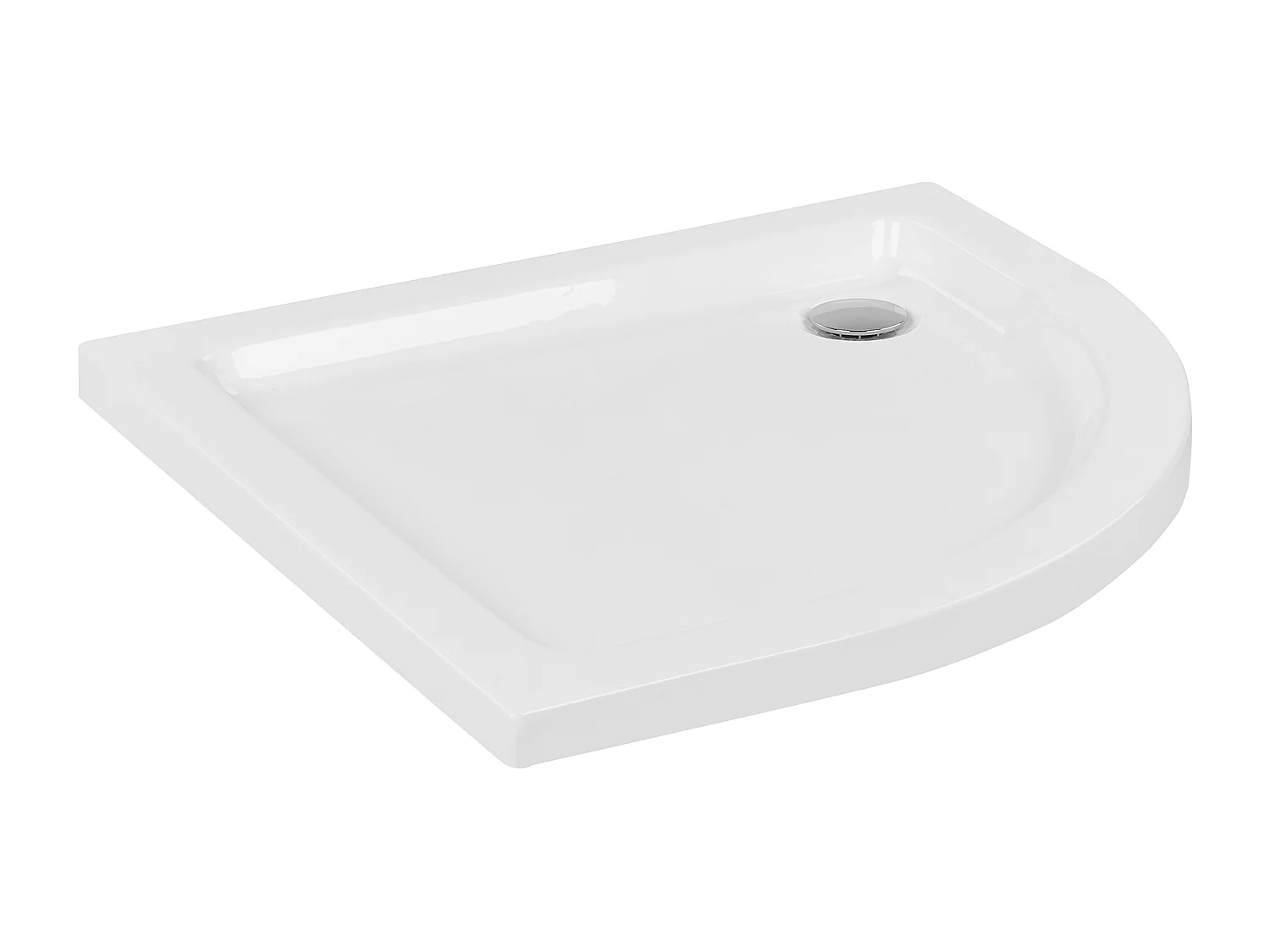 ABS Duschwanne weiß halbrund 90x90 cm mit Schürze Abfluss Rand 5 cm hoch Aliso