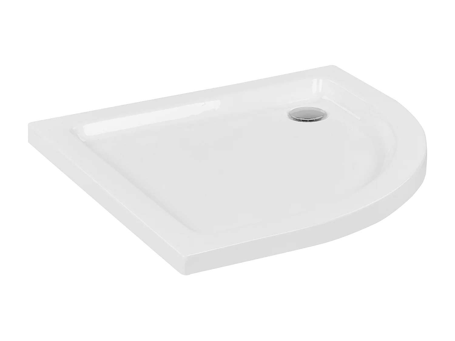 ABS Duschwanne weiß halbrund 90x90 cm mit Schürze Abfluss Rand 5 cm hoch Aliso