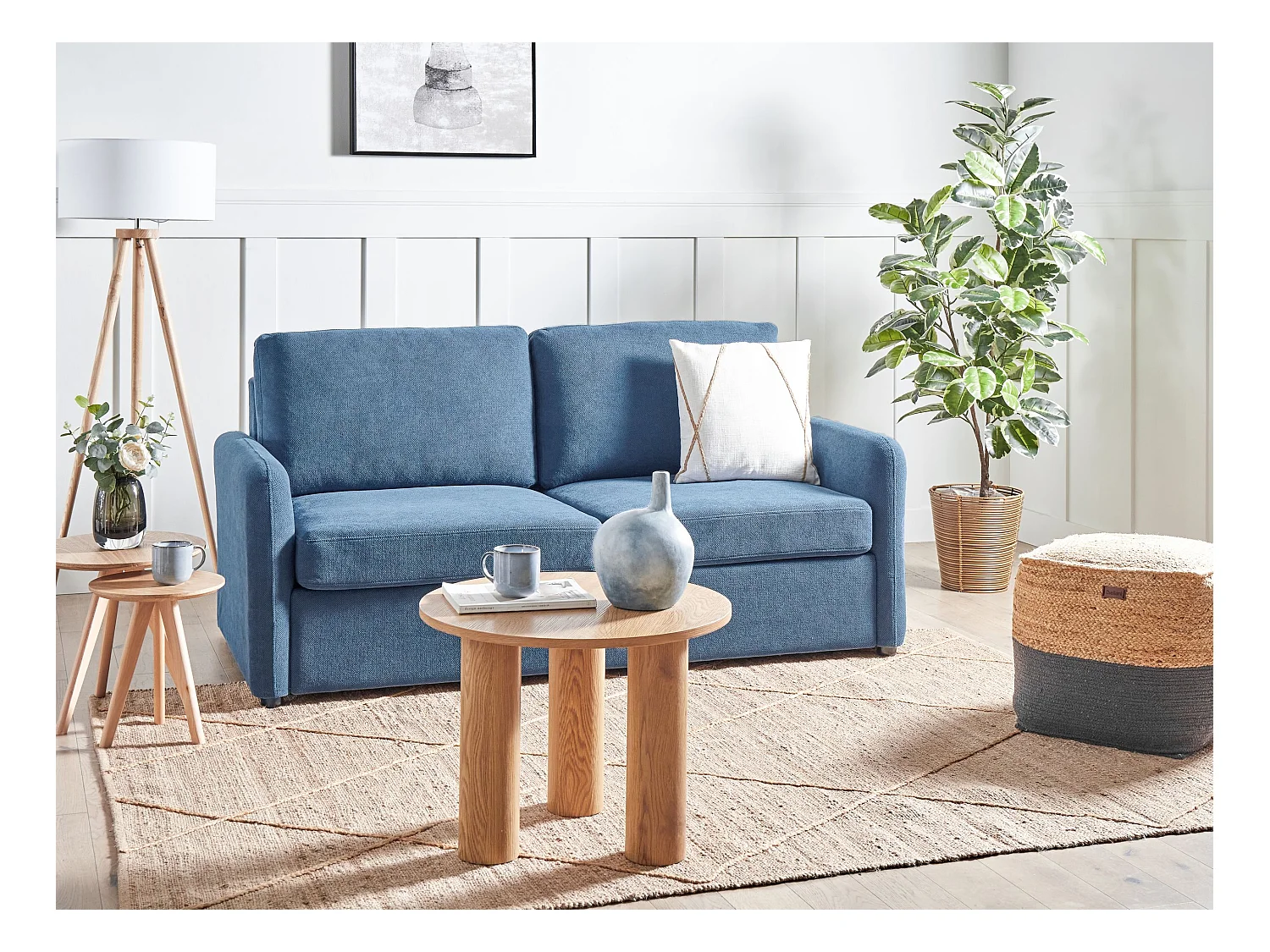 Canapé-lit 3 places BENNAS Tissu Bleu