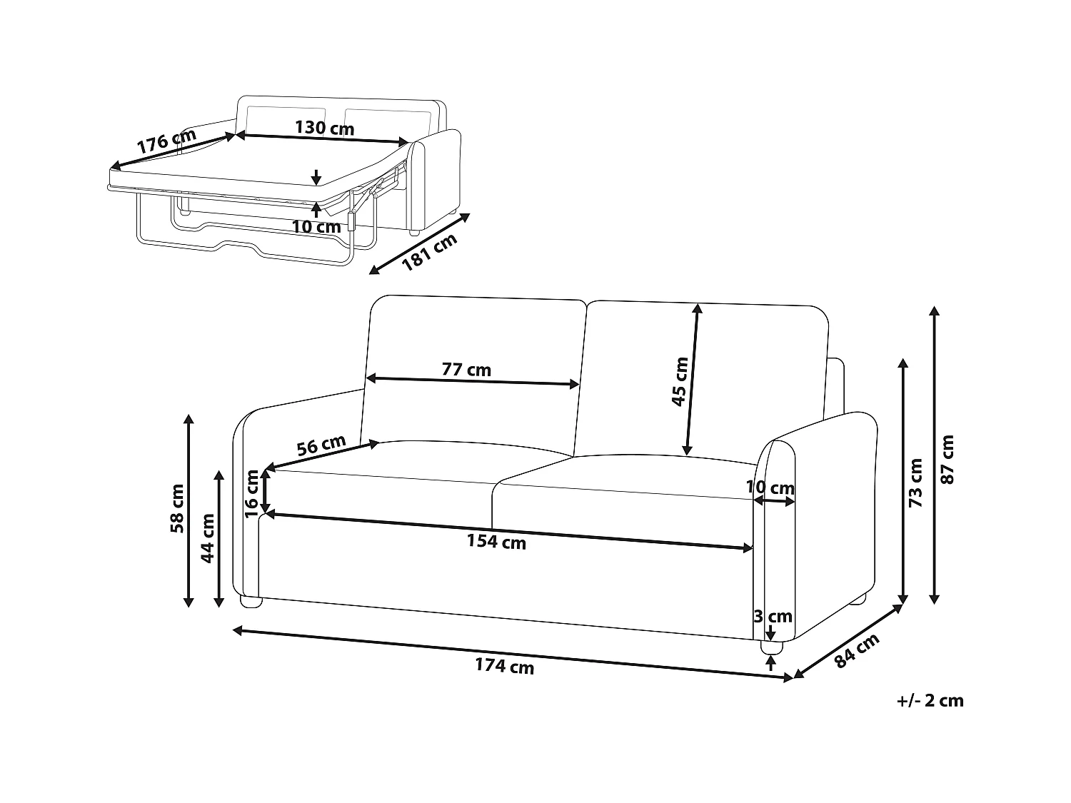 Canapé-lit 3 places BENNAS Tissu Bleu