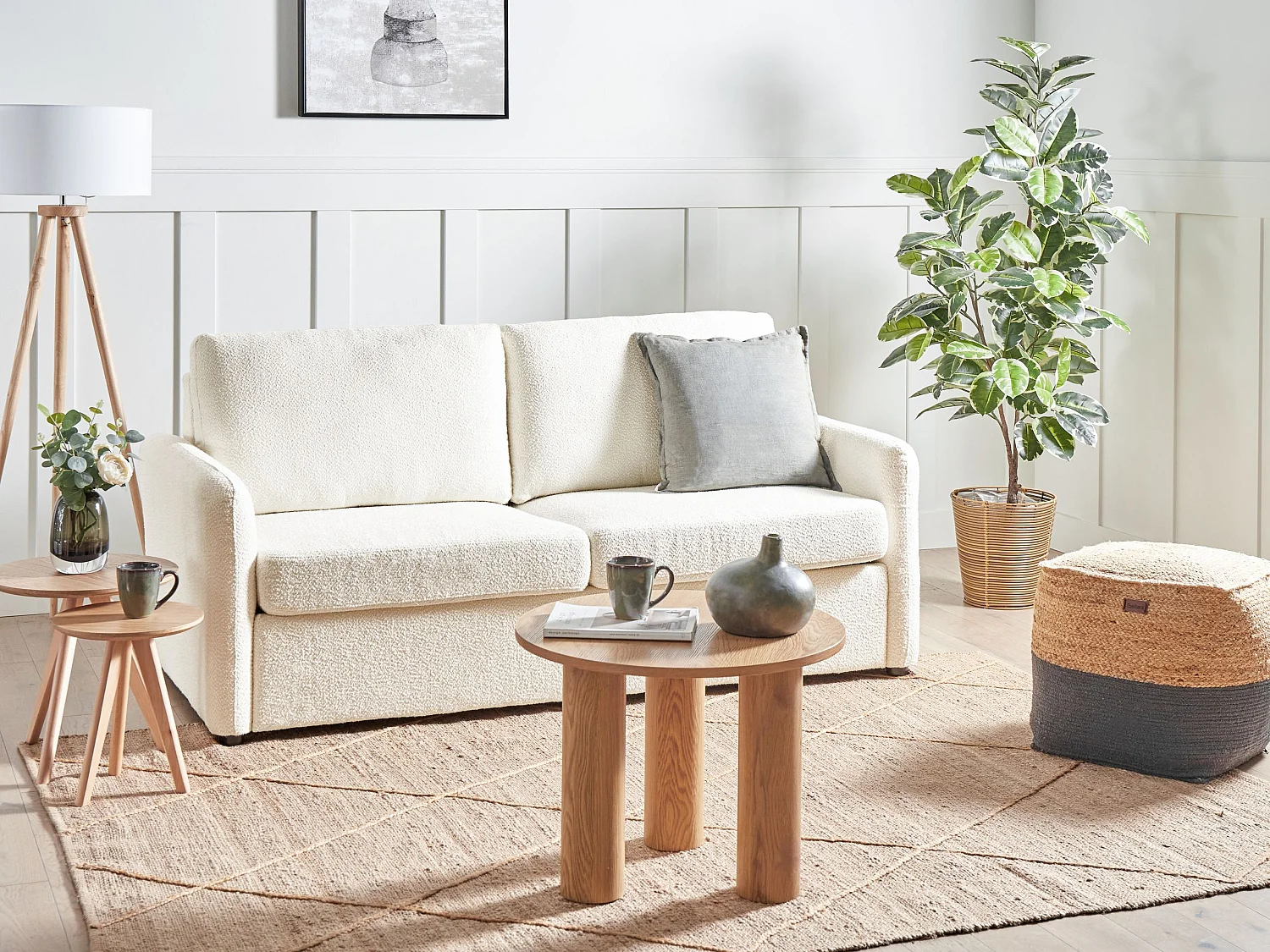 Slaapbank BENNAS Bouclé Lichtbeige 3-zitter