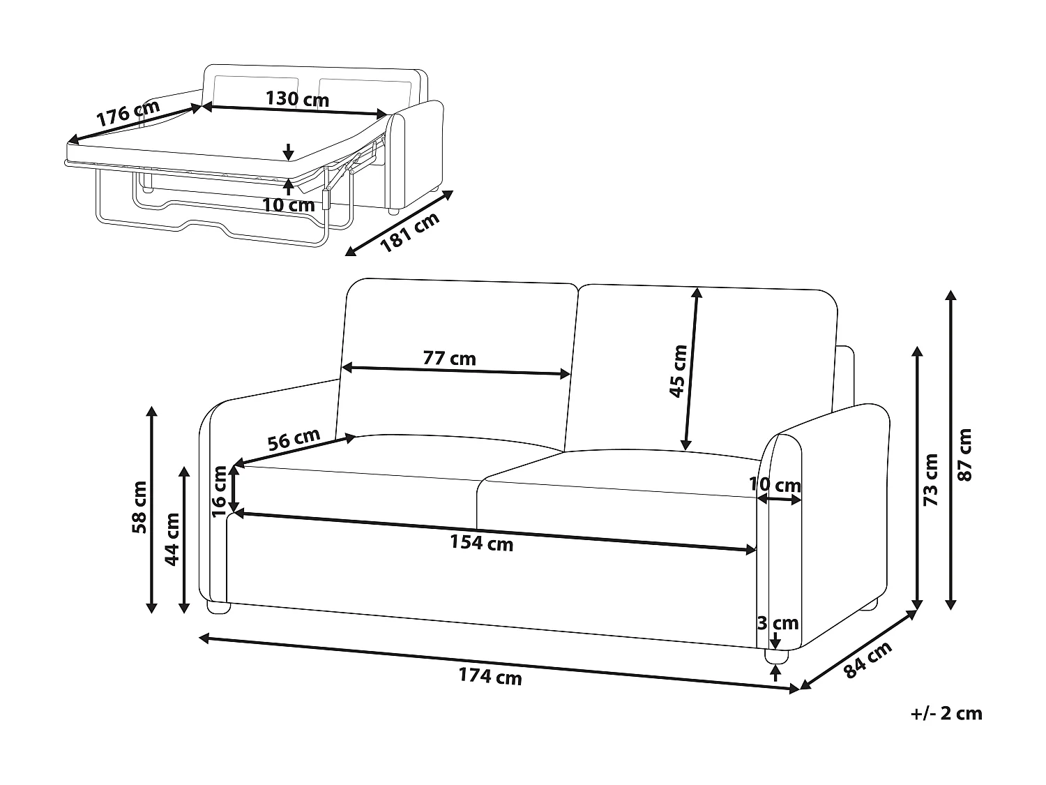 Sofá-cama BENNAS Bouclé Creme claro 3 lugares