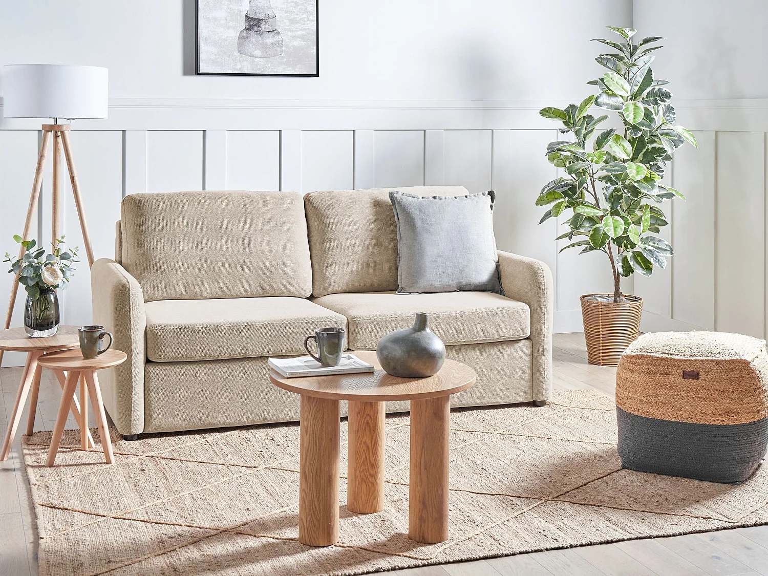 Slaapbank BENNAS Stof Taupe 3-zitter