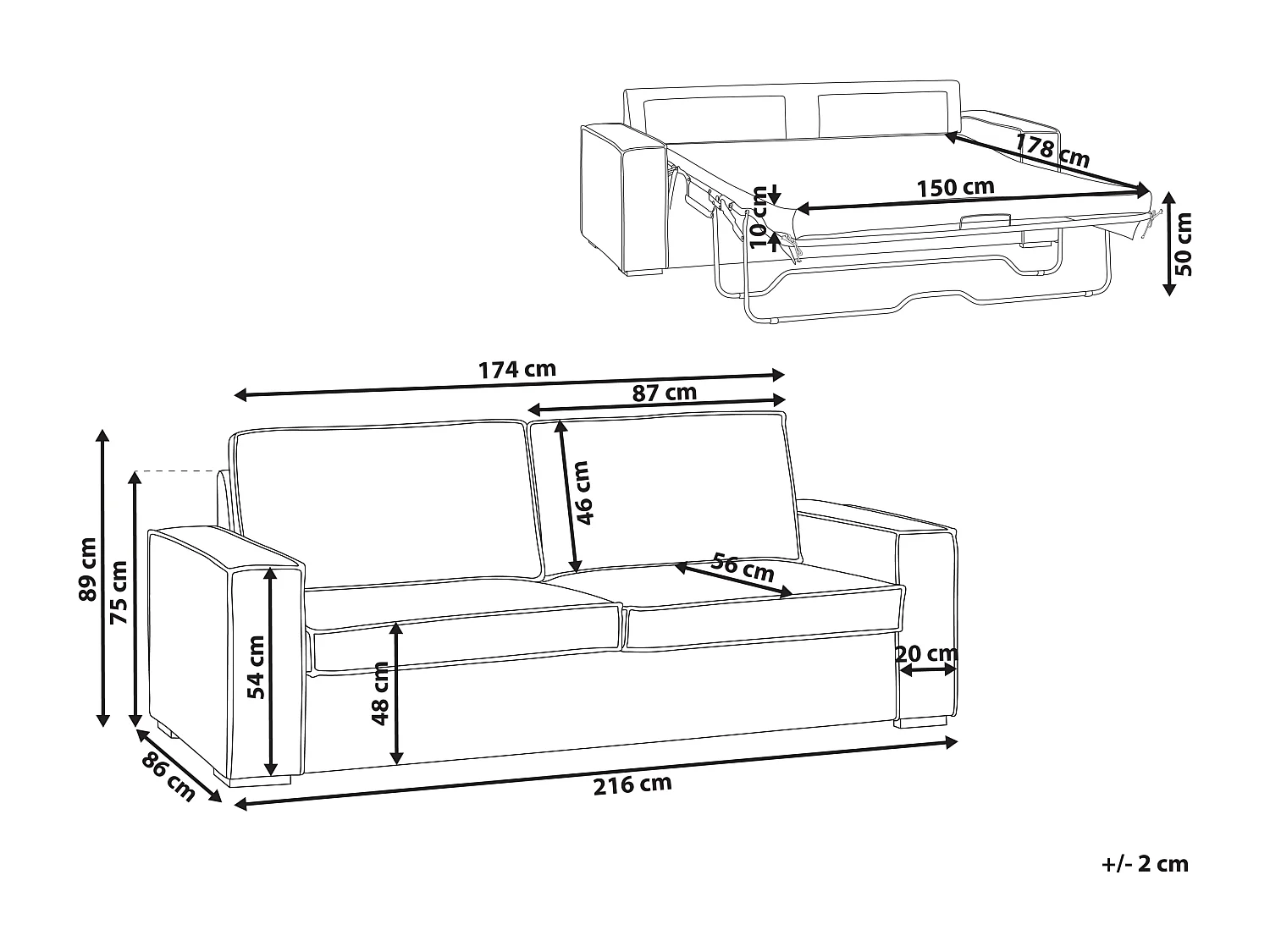 Schlafsofa mit Matratze Bouclé creme weiß 3-Sitzer ausklappbar Vuokatti