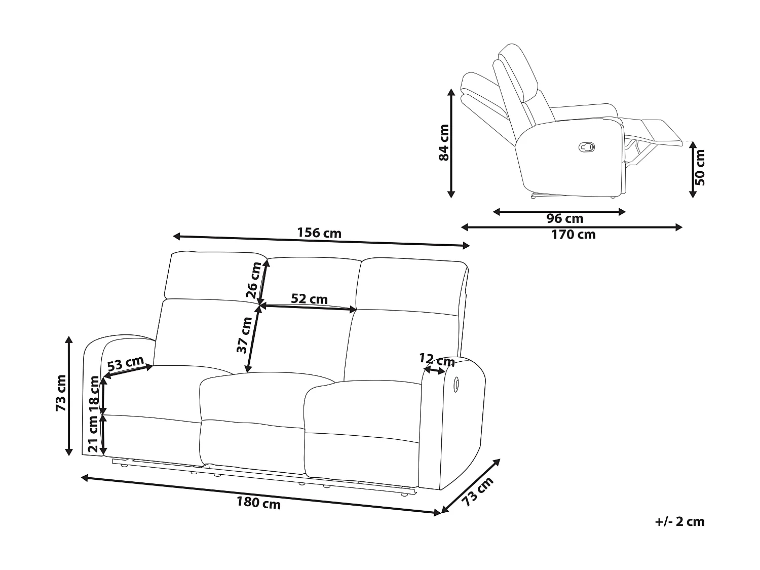 Sofa manuell verstellbar VERDAL Samtstoff Taupe 3-Sitzer