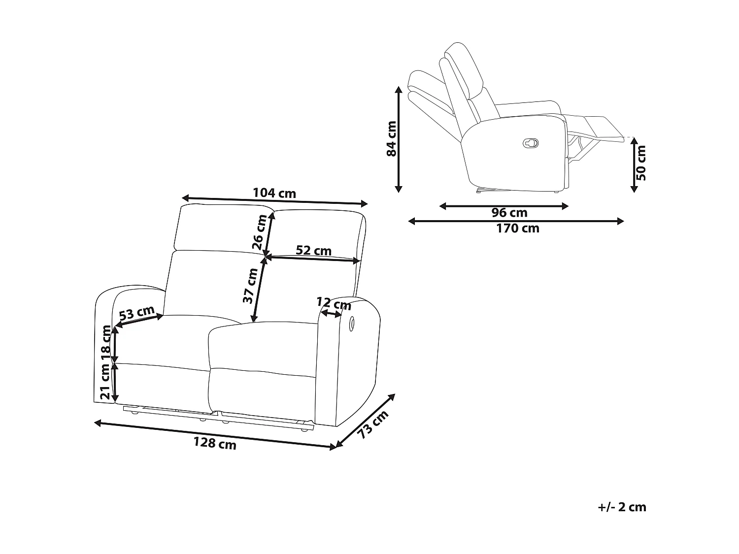 Sofa manuell verstellbar VERDAL Samtstoff Taupe 2-Sitzer