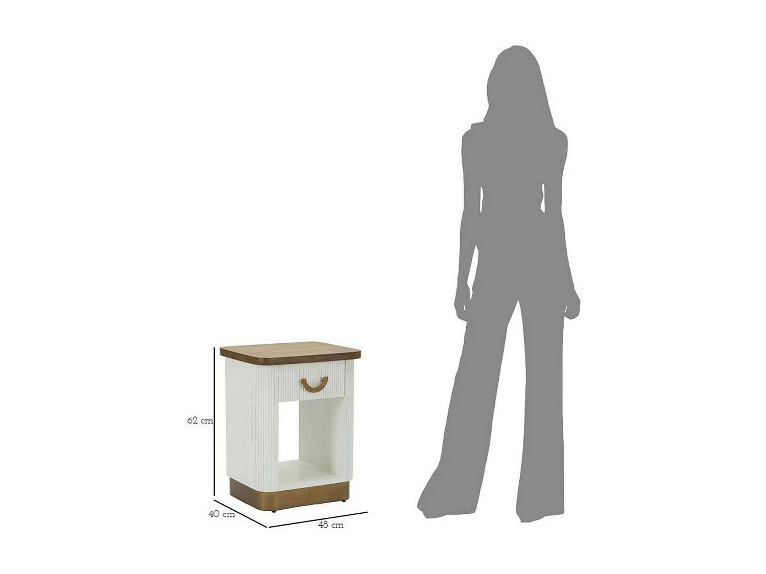 Mesa de cabeceira Fagends, cómoda baixa, mesa de cabeceira, prateleira de cama, 48x40 h62 cm, branco e castanho