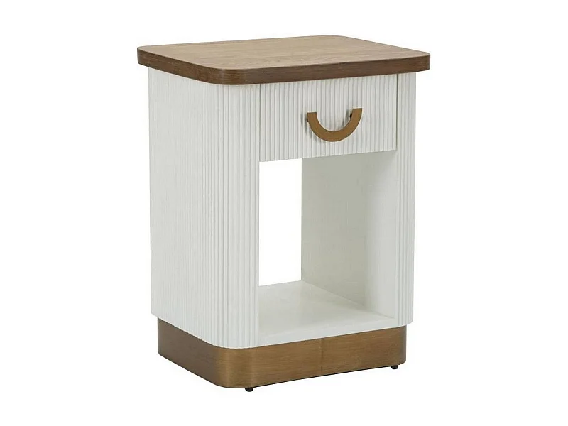 Chevet Fagends, Commode basse, Table de nuit, Étagère de chevet, 48x40 h62 cm, Blanc et marron