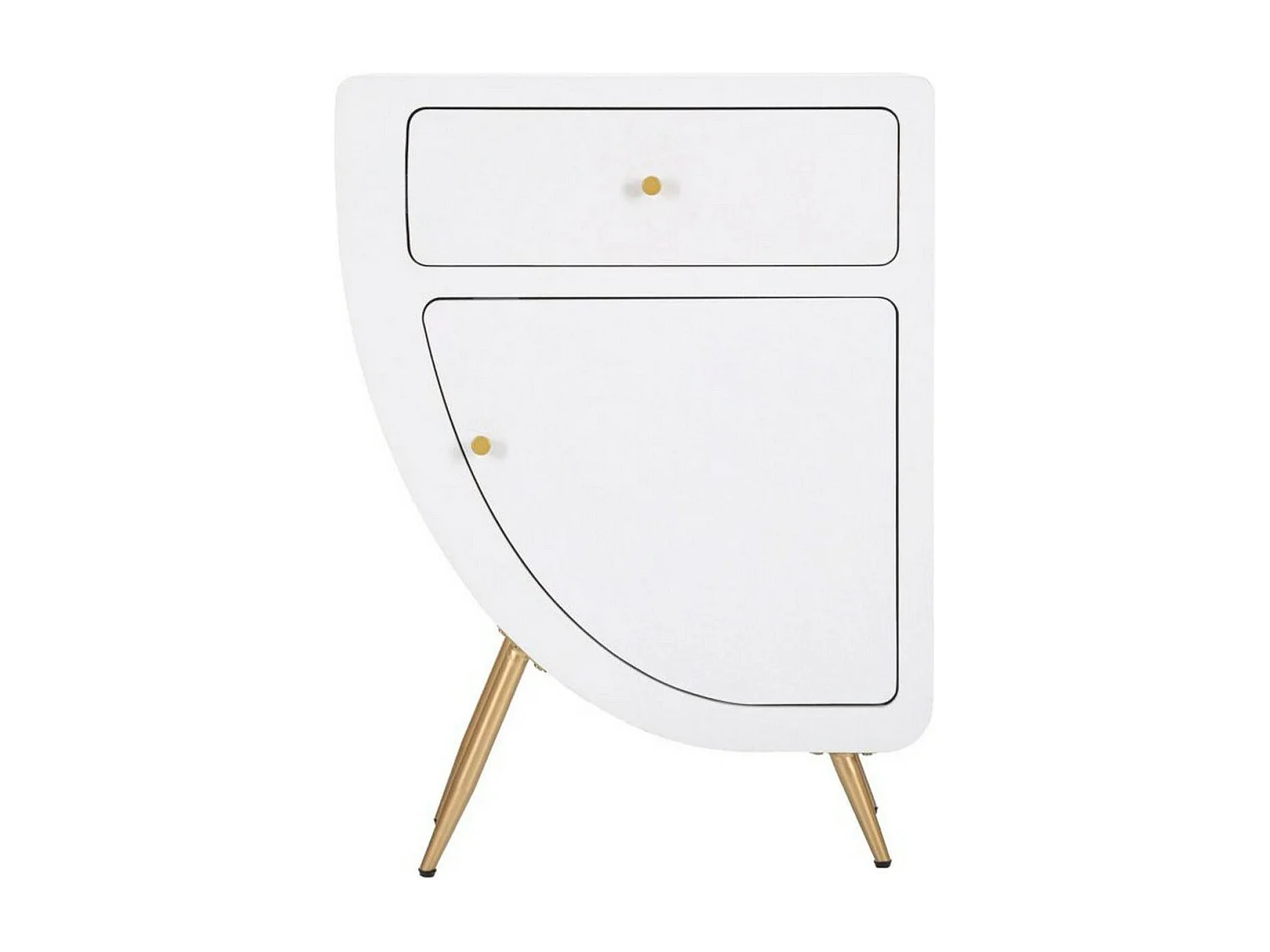 Chevet Suze, Commode basse, Table de nuit, Étagère de chevet, Blanc et Or, 60x32 h79 cm