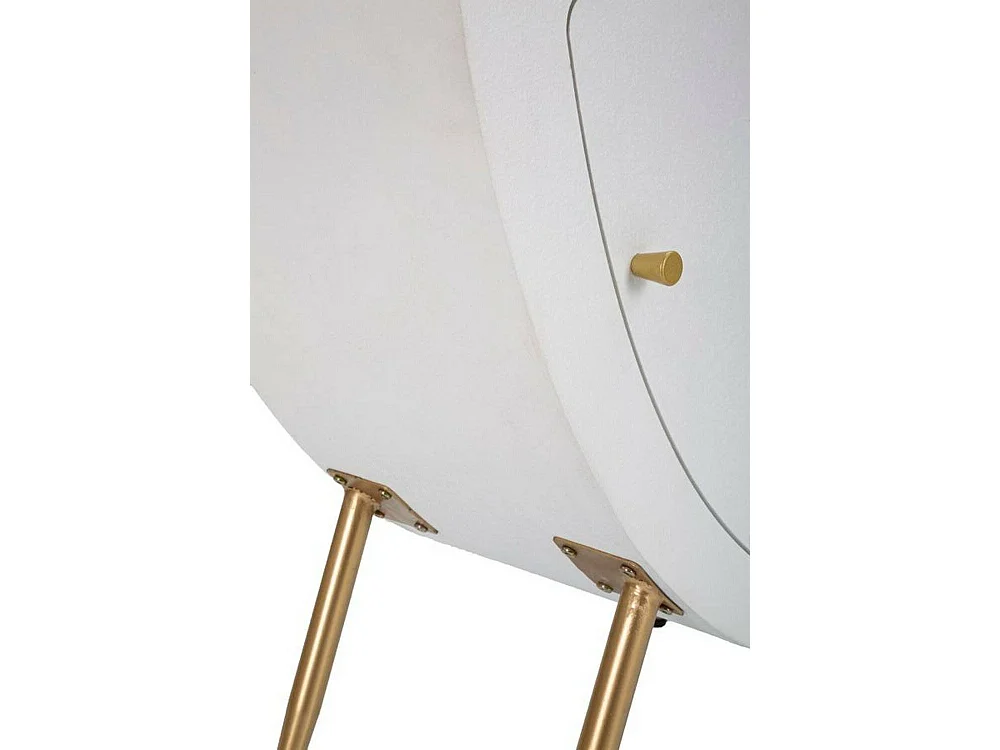 Chevet Suze, Commode basse, Table de nuit, Étagère de chevet, Blanc et Or, 60x32 h79 cm