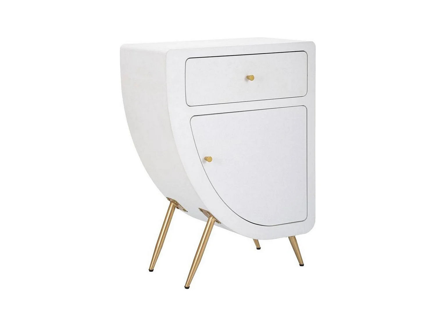 Suze nachtkastje, Laag dressoir, Nachtkastje, Bedplank, Wit en Goud, 60x32 h79 cm