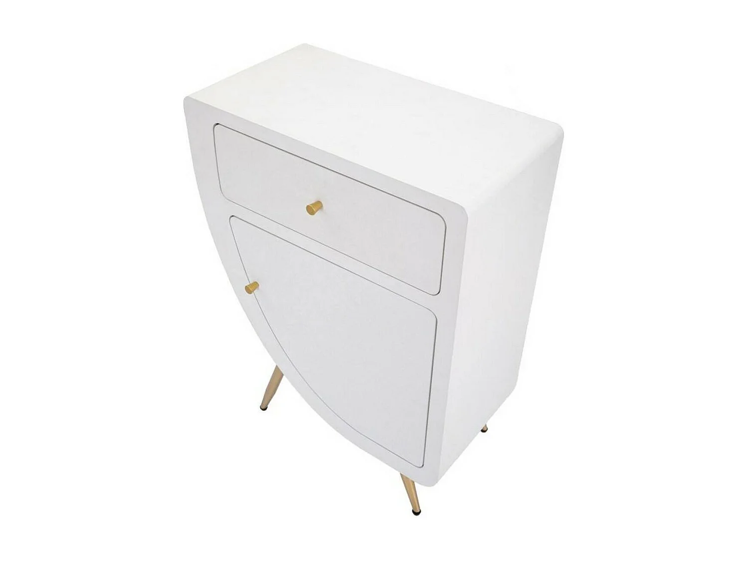 Chevet Suze, Commode basse, Table de nuit, Étagère de chevet, Blanc et Or, 60x32 h79 cm