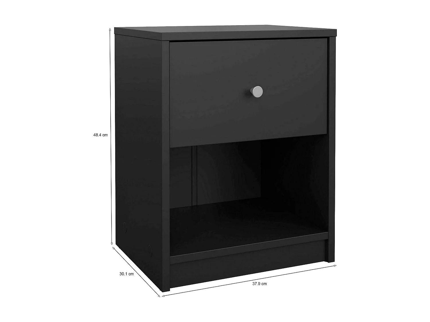 Chevet Kastri, Commode basse, Table de nuit, Étagère de chevet, 38x30 h48 cm, Noir