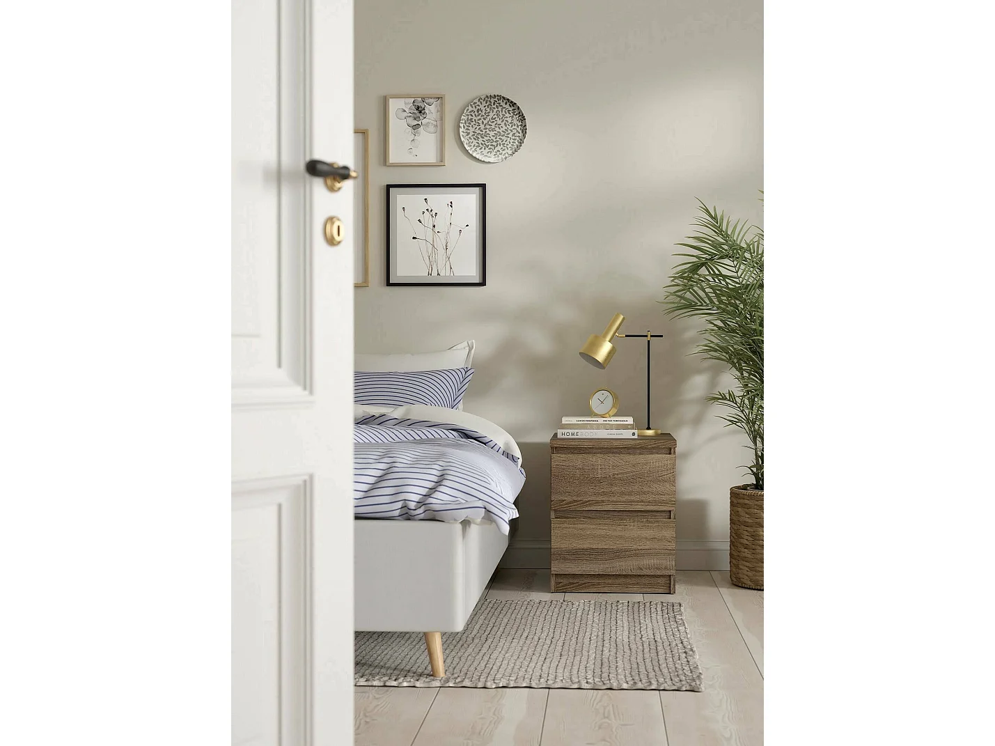 Chevet Daiki, Commode basse, Table de nuit, Étagère de chevet, 50x40 h50 cm, Chêne clair