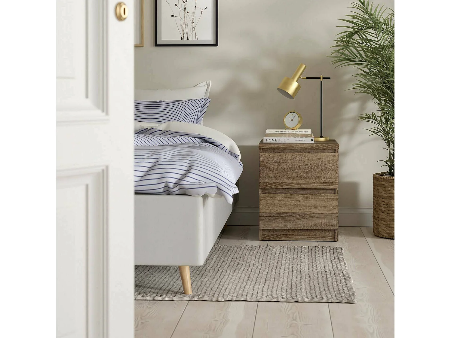 Daiki nachtkastje, Lage ladekast, Nachtkastje, Bedplank, 50x40 h50 cm, Eiken