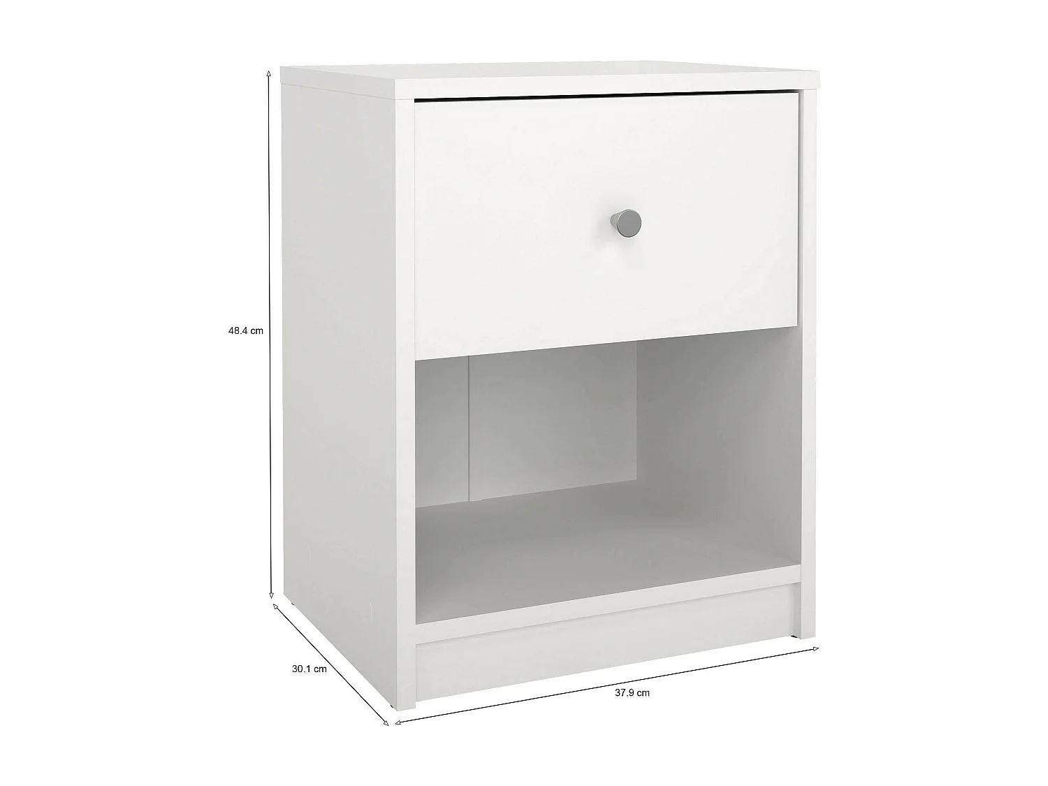 Chevet Kastri, Commode basse, Table de nuit, Étagère de chevet, 38x30 h48 cm, Blanc