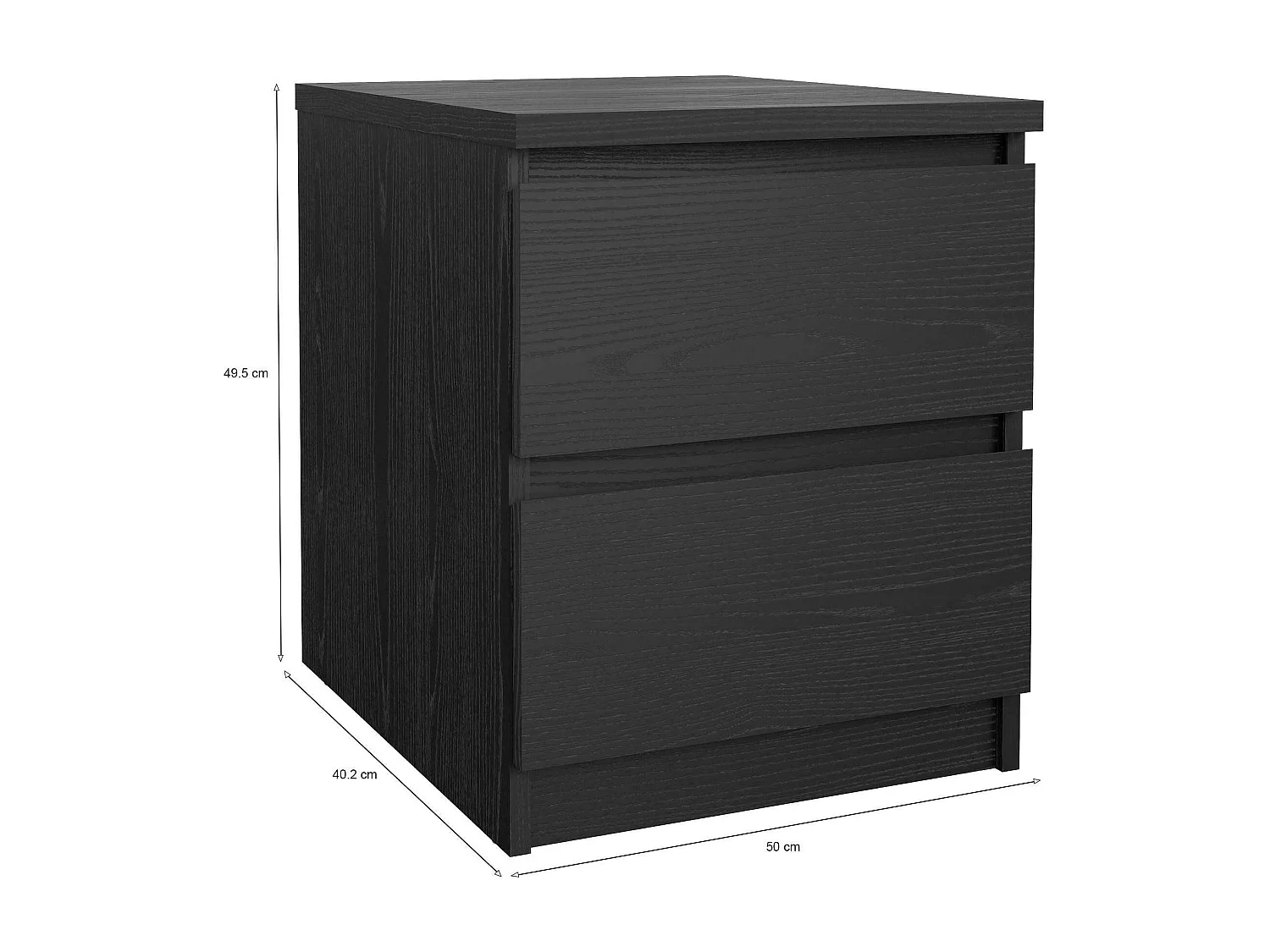 Chevet Daiki, Commode basse, Table de nuit, Étagère de chevet, 50x40 h50 cm, Noir