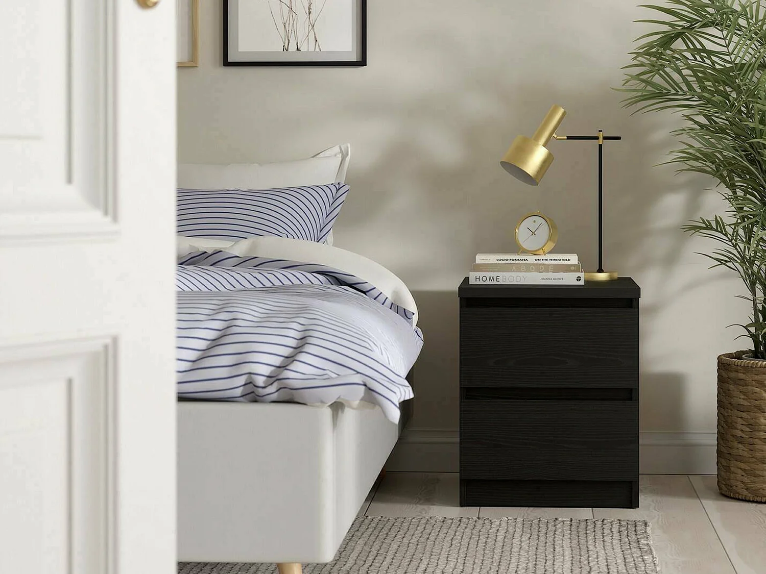 Mesa de cabeceira Daiki, Cómoda baixa, Mesa de cabeceira, Prateleira de cama, 50x40 h50 cm, Preto