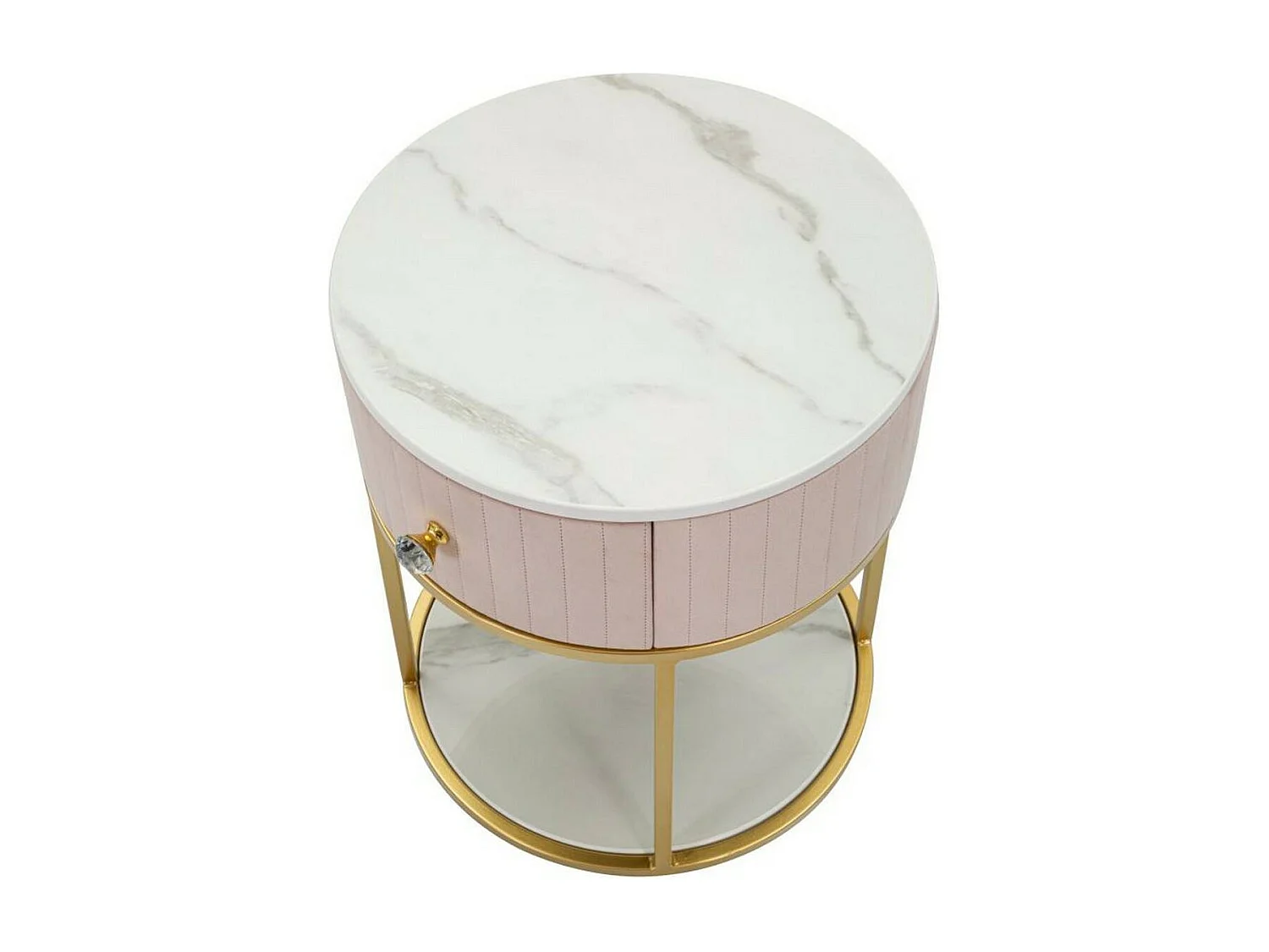 Mesa de cabeceira Gerhard, cómoda baixa, mesa de cabeceira, prateleira de cama, 42x42 h48 cm, rosa e branco