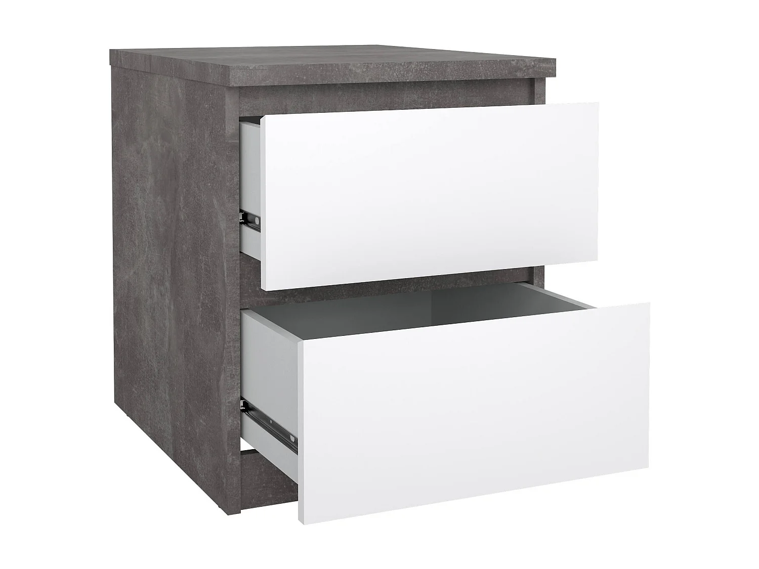 Chevet Azar, Commode basse, Table de nuit, Étagère de chevet, 50x40 h50 cm, Ciment et blanc brillant