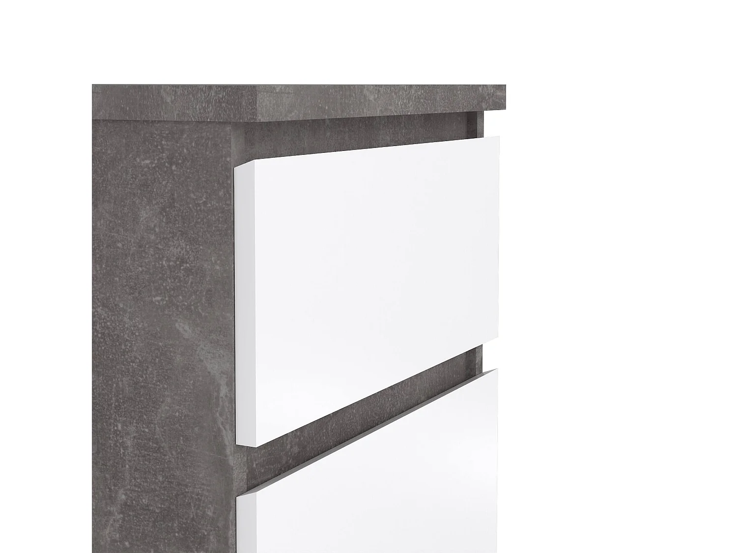 Azar nachtkastje, Lage ladekast, Nachtkastje, Bedplank, 50x40 h50 cm, Cement en Glanzend wit