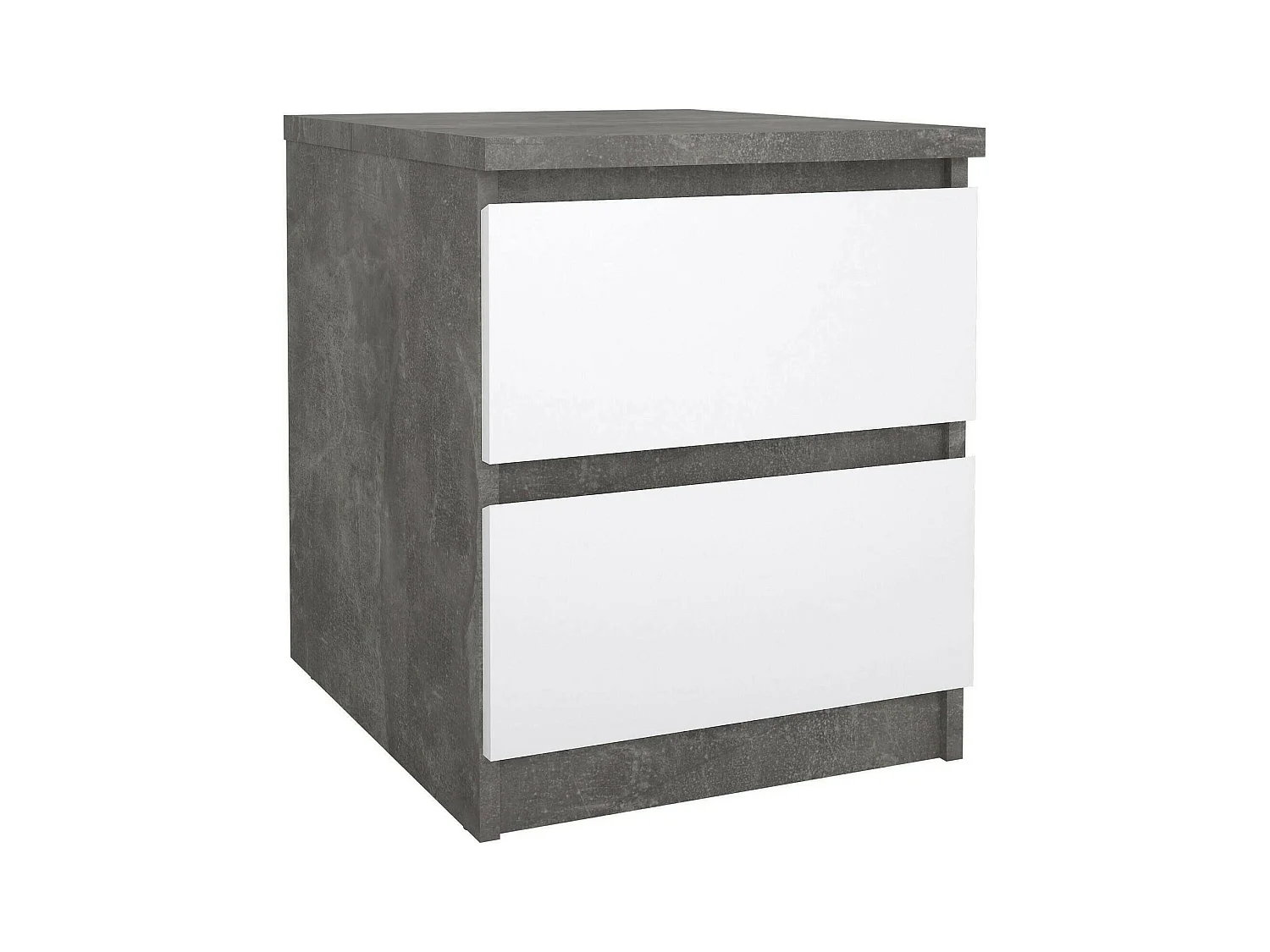 Chevet Azar, Commode basse, Table de nuit, Étagère de chevet, 50x40 h50 cm, Ciment et blanc brillant