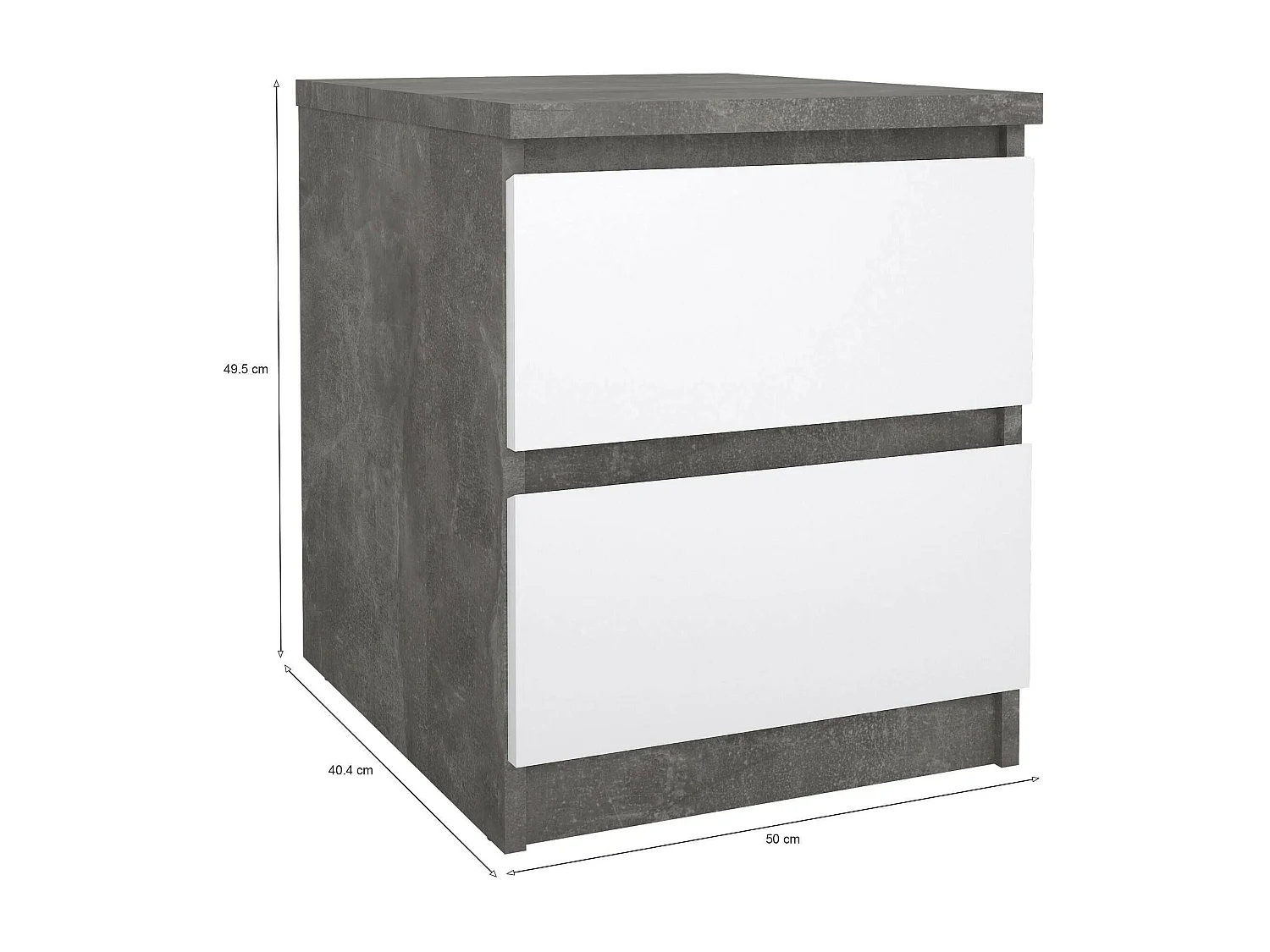 Chevet Azar, Commode basse, Table de nuit, Étagère de chevet, 50x40 h50 cm, Ciment et blanc brillant