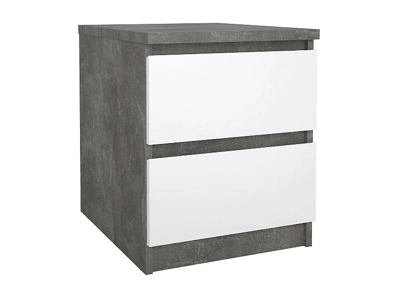 Azar nachtkastje, Lage ladekast, Nachtkastje, Bedplank, 50x40 h50 cm, Cement en Glanzend wit