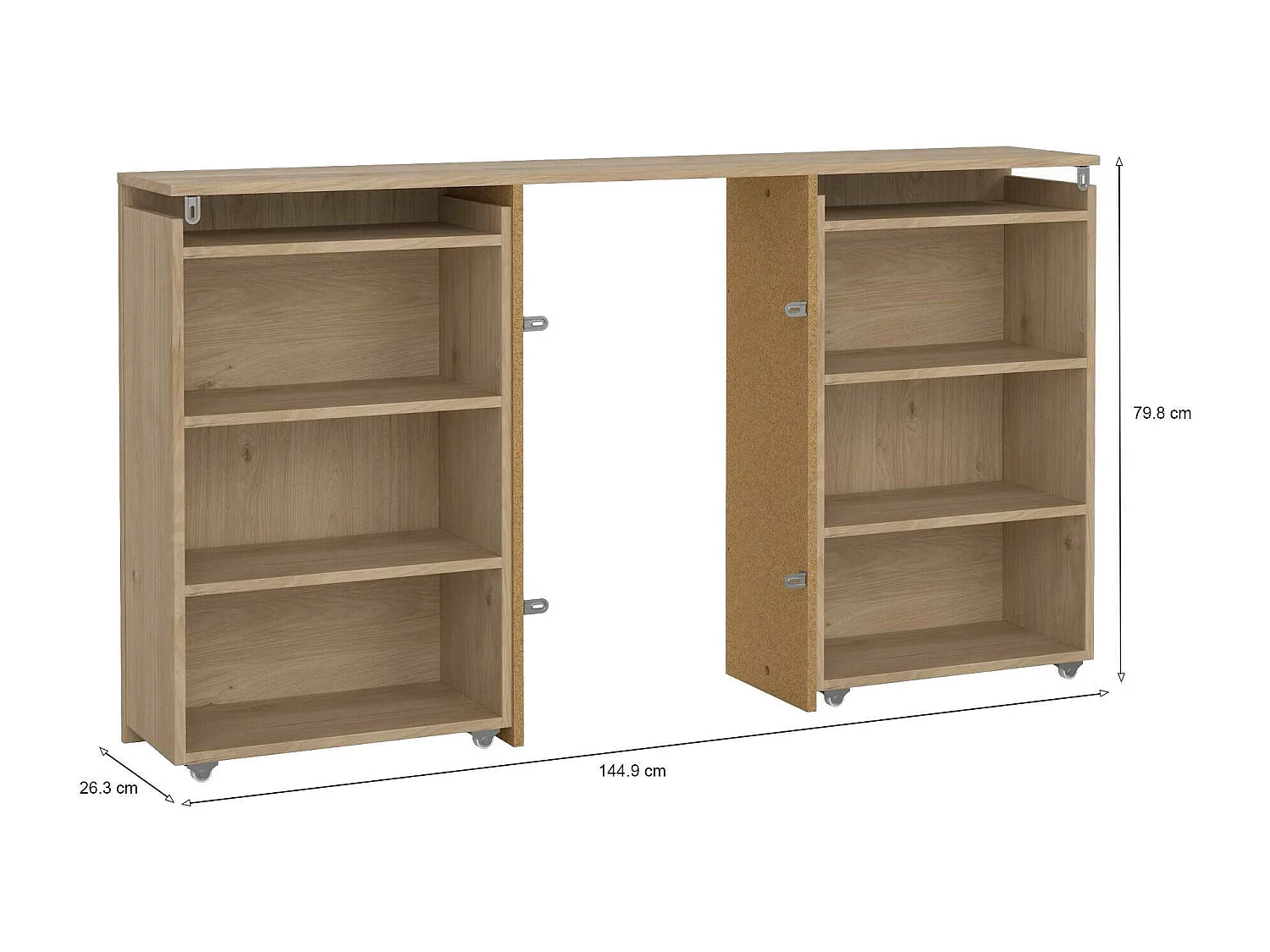 Chevet Arnaboldi, Commode basse, Table de nuit, Étagère de chevet, 145x26 h80 cm, Chêne clair