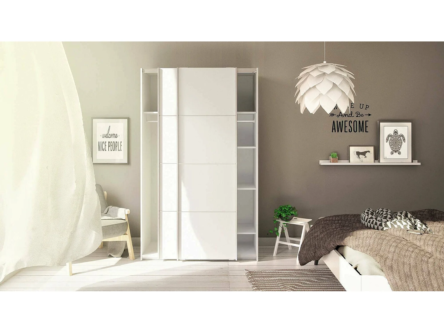 Andriano 2-deurskast, Slaapkamermeubel, Inloopkast, Kledingkast, 122x64 h202 cm, Wit