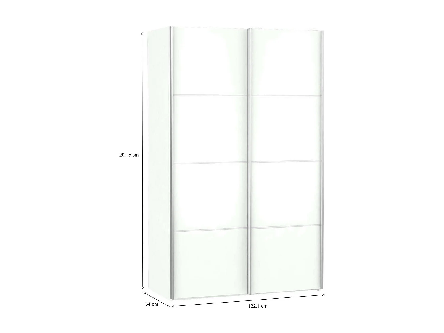 Andriano 2-deurskast, Slaapkamermeubel, Inloopkast, Kledingkast, 122x64 h202 cm, Wit