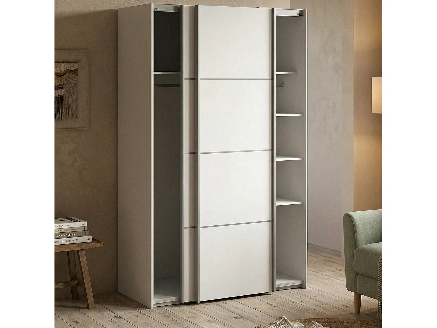 Garde-robe 2 portes Andriano, Meubles de chambre, Penderie de plain-pied, Placard à vêtements, 122x64 h202 cm, Blanc