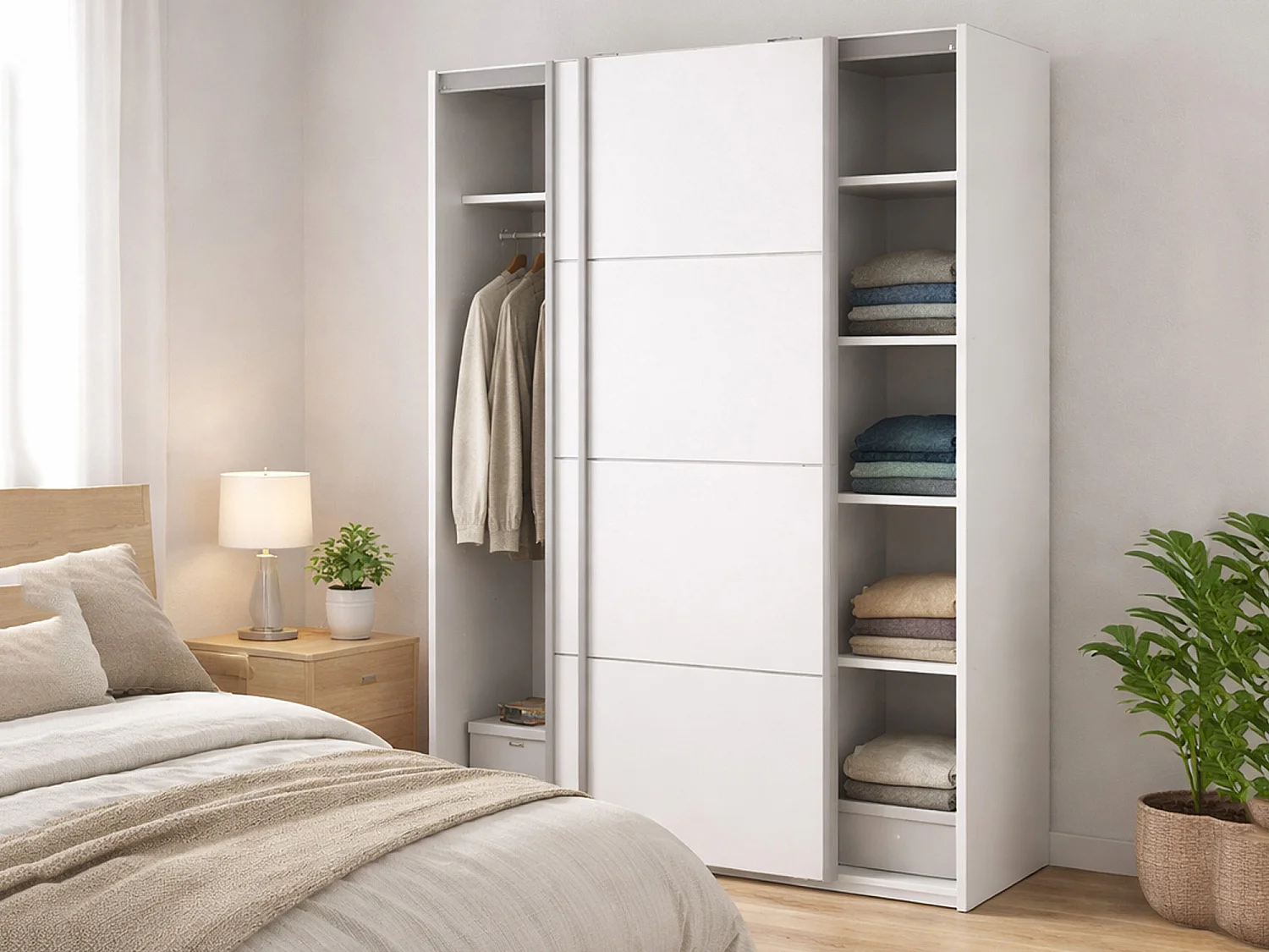 Garde-robe 2 portes Andriano, Meubles de chambre, Penderie de plain-pied, Placard à vêtements, 122x64 h202 cm, Blanc