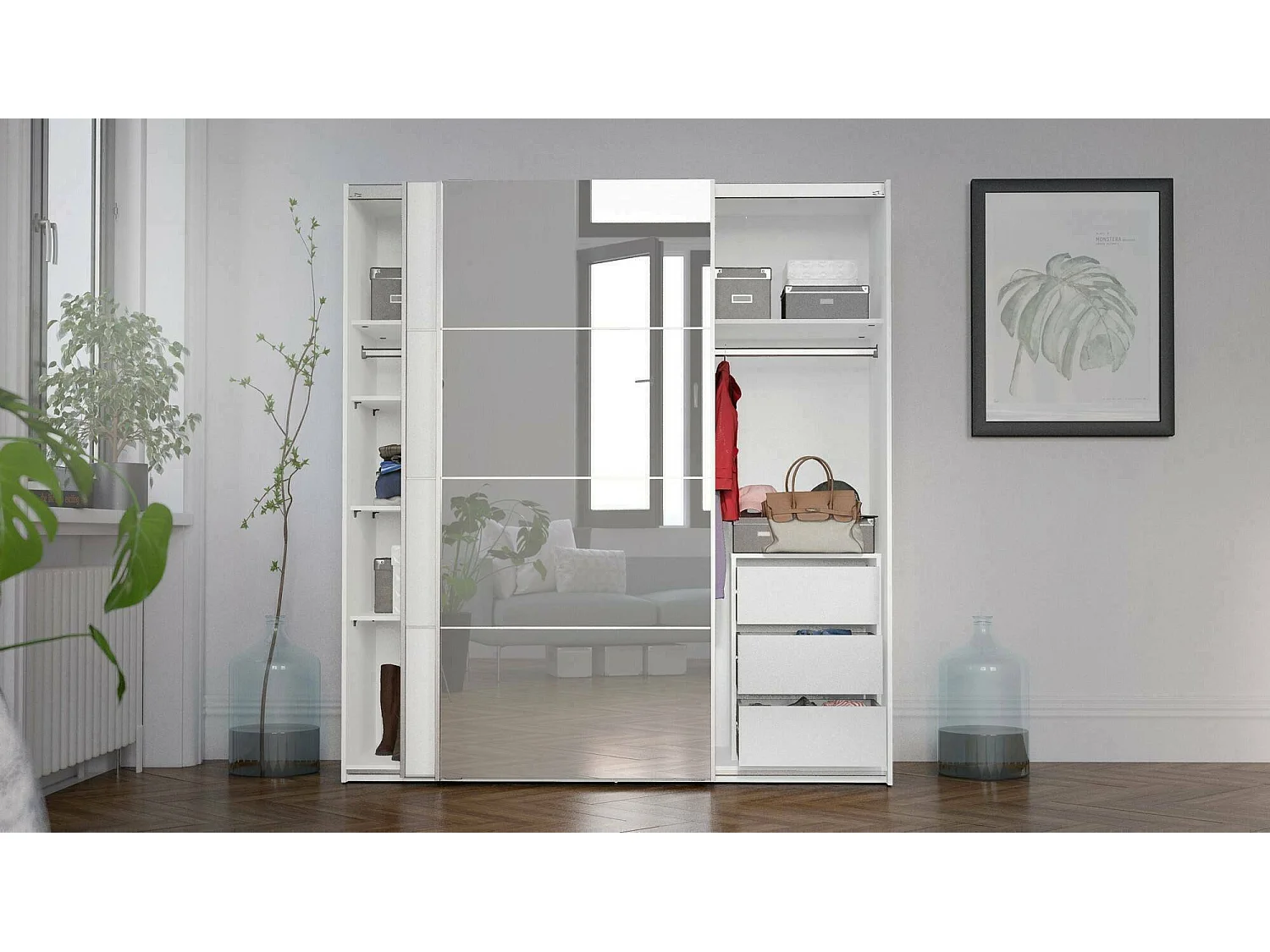 Garde-robe 2 portes Angri, Meubles de chambre, Penderie de plain-pied, Placard à vêtements, 182x64 h202 cm, Blanc