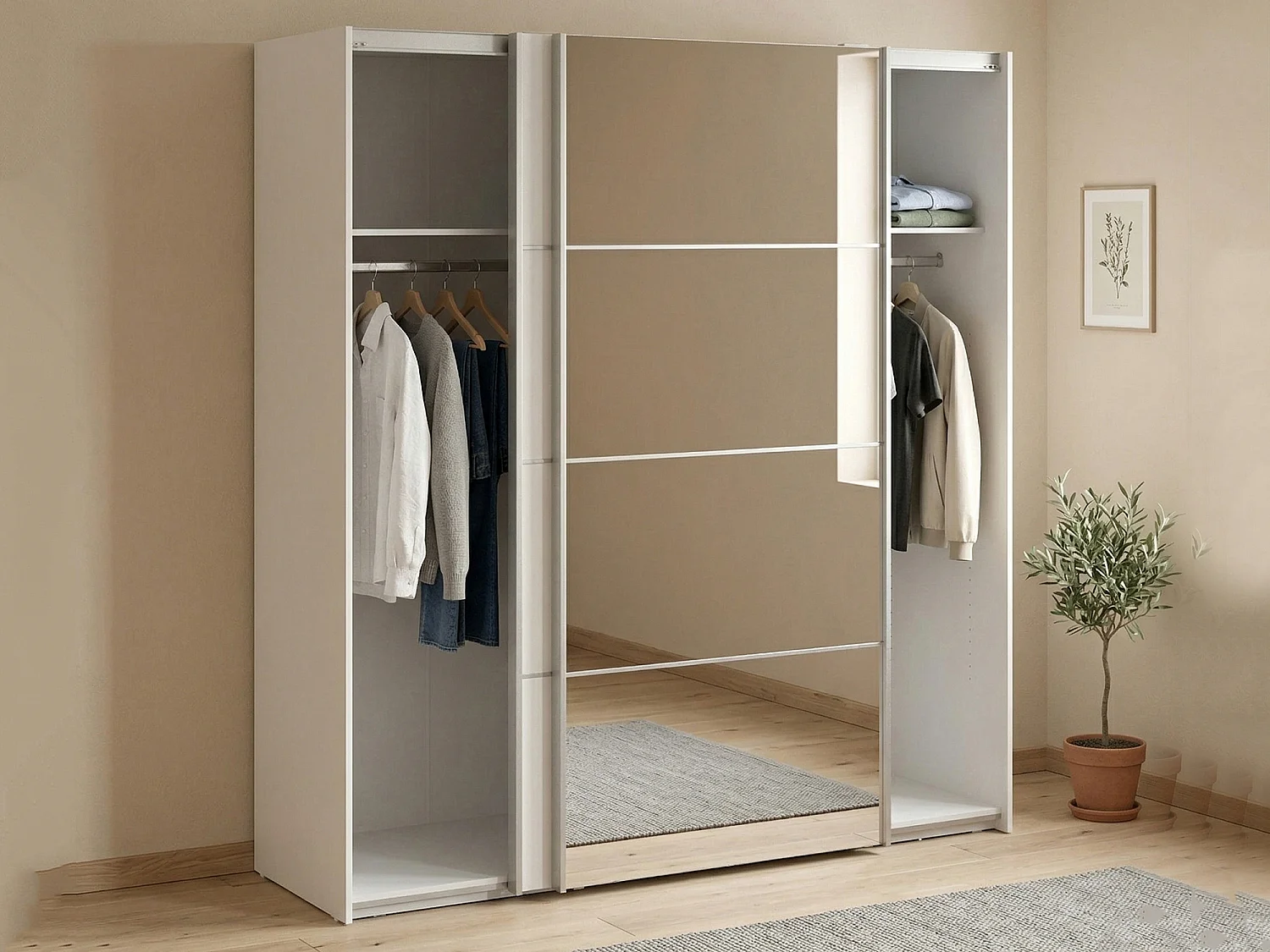 Garde-robe 2 portes Astrée, Meubles de chambre, Penderie de plain-pied, Placard à vêtements, 182x64 h202 cm, Blanc