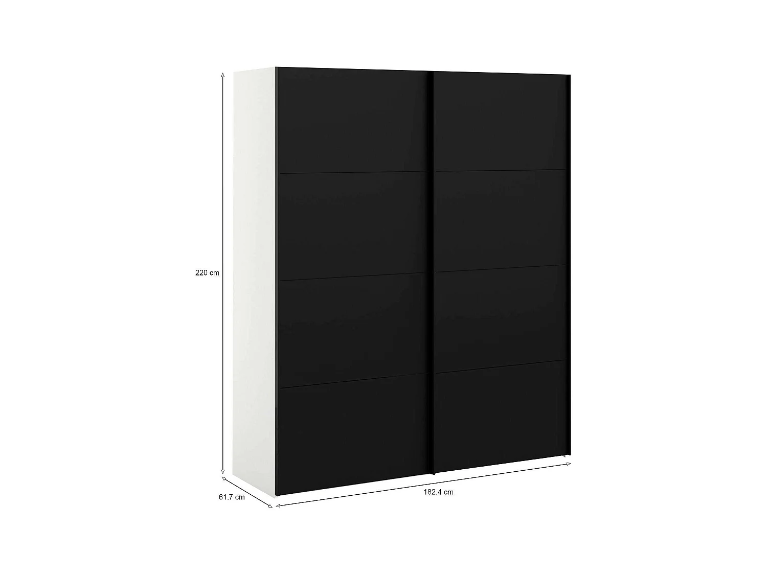 Garde-robe 2 portes Portlouis, Meubles de chambre, Penderie de plain-pied, Placard à vêtements, 182x62 h220 cm, Noir et Blanc