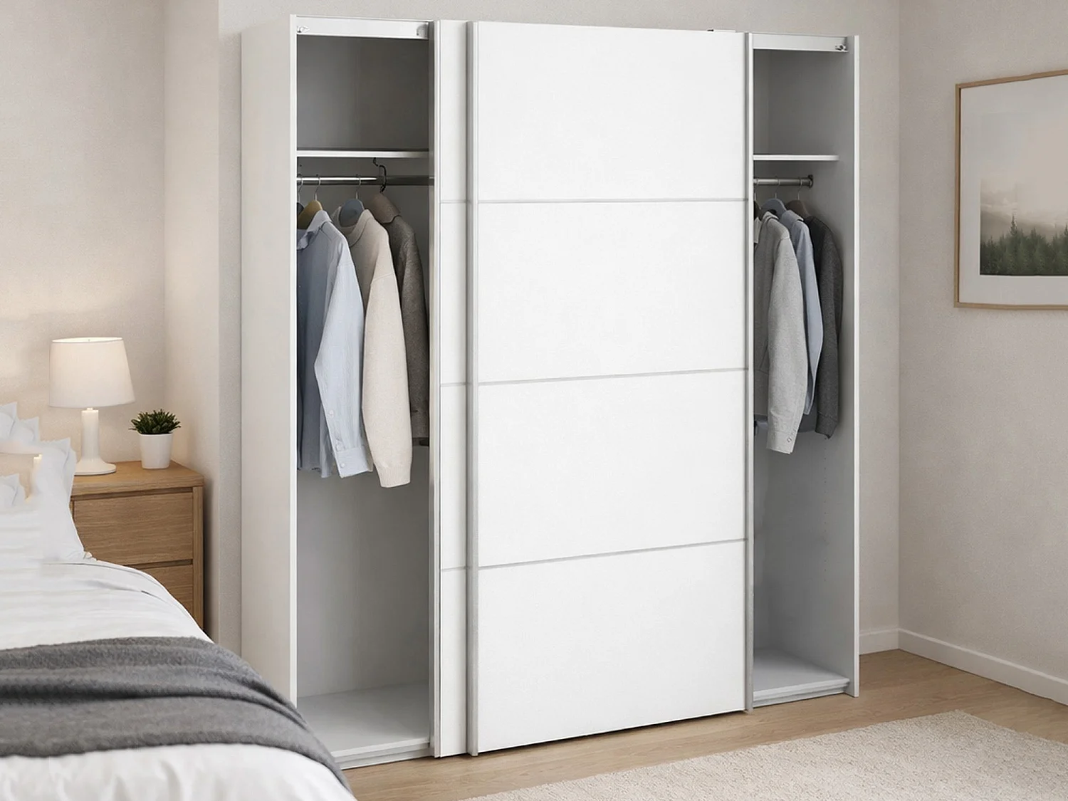 Garde-robe 2 portes Attilio, Meubles de chambre, Penderie de plain-pied, Placard à vêtements, 182x64 h202 cm, Blanc