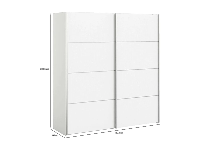 Kleiderschrank 2 Türen Attilio, Schlafzimmermöbel, Schrank, Garderobe, 182x64 h202 cm, WeiÃŸ