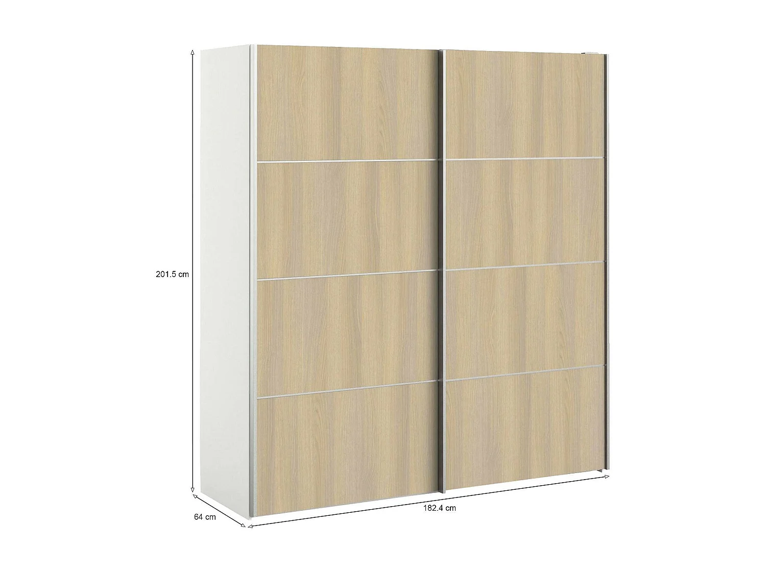 Garde-robe 2 portes Accadia, Meubles de chambre, Penderie de plain-pied, Placard à vêtements, 182x64 h202 cm, Chêne et Blanc