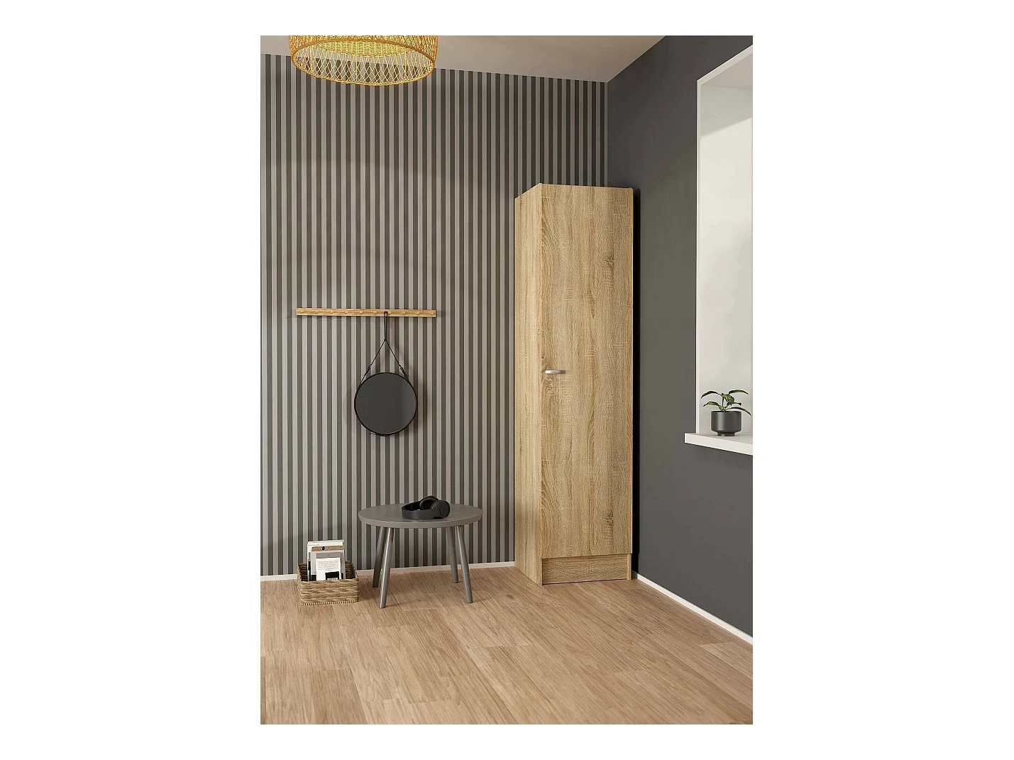 Grande Garde-robe Airone, Meubles de chambre, Penderie de plain-pied, Placard à vêtements, 49x47 h200 cm, Chêne