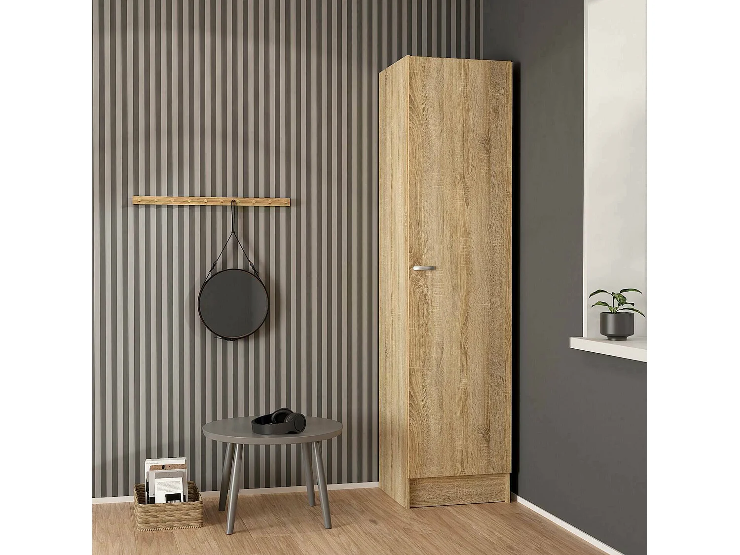 Grande guarda-roupa Airone, mobiliário de quarto, roupeiro, roupeiro, 49x47 h200 cm, carvalho