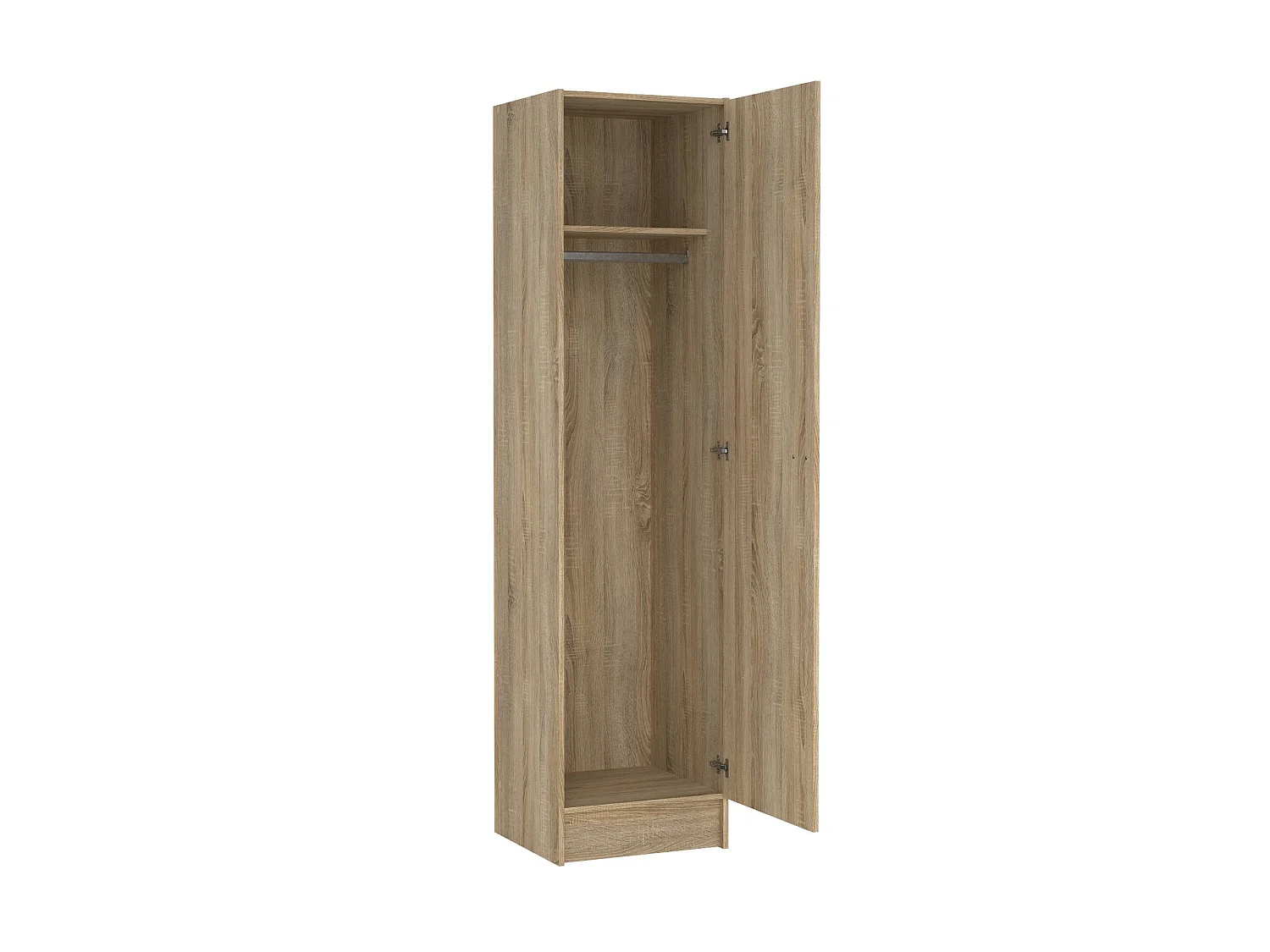 Armoire 1 porte Héron, penderie, chêne brun, 4 étagères, 1 porte